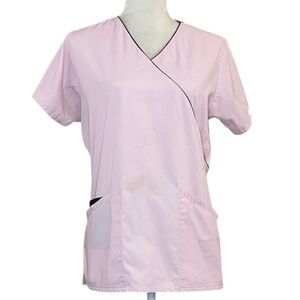 Dickies Light Pink Black 3 Pocket Nurse Tie‎ Back Scrub Uniform Sz S
